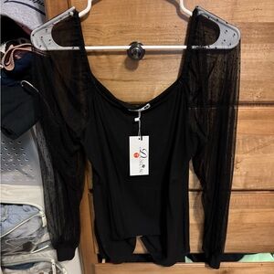 Black Sheer Sleeve Top